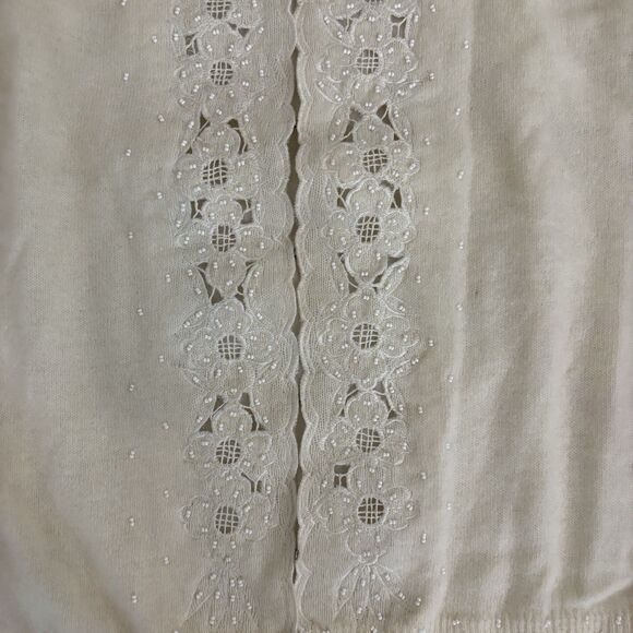VTG 50s Cream Hand Beaded Grannycore Sweater Sm Lined Cottagecore Pin Up Glam - Picture 5 of 15